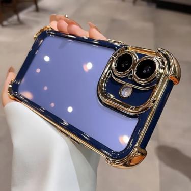 Imagem de HTVJFXCapa de silicone transparente com revestimento de airbag em cores contrastantes para iPhone 16 Pro Max (para iPhone 16 Pro Max/Azul)