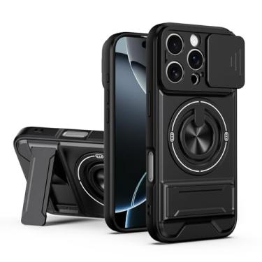 Imagem de SORAKA Capa para iPhone 16 Pro com suporte,proteção de lente com janela e capa dupla de PC e TPU compatível com suporte magnético para carro