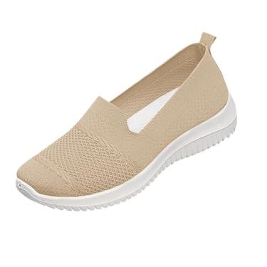 Imagem de Sapatos femininos de lona plus size elegantes e versáteis sapatos leves e confortáveis estilo primavera/verão moderno sola macia confortável sapatos de salto plataforma, Cáqui, 8.5