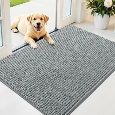 Imagem de OLANLY Tapete de porta de cachorro para patas enlameadas 111 x 81 cm, capacho de lama de chenille ultra absorvente, antiderrapante, lavável e com armadilha de sujeira para entrada interna, tapetes de