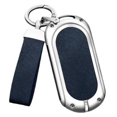 Imagem de Capa de couro para chave de metal de carro compatível com Benz S GLC EQE EQS classe chaveiro acessórios de proteção interna(Silver-Blue Set1)