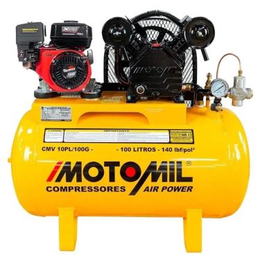 Imagem de Compressor de Ar 10 Pés 100 Litros MOTOMIL com Motor Gasolina 6,5 HP 4T Partida Manual