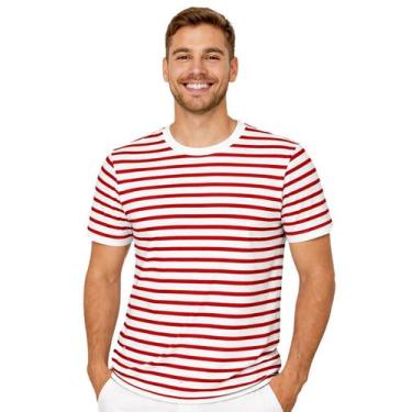 Imagem de Camiseta Masculina Manga Curta Listrada Vermelha e Branca - Calupa, P