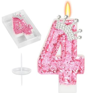 Imagem de Velas de aniversário de coroa rosa, velas com número de glitter para bolo número 3, topo de bolo para velas temáticas de jogos, decoração de aniversário, celebrações de aniversário, suprimentos (4)
