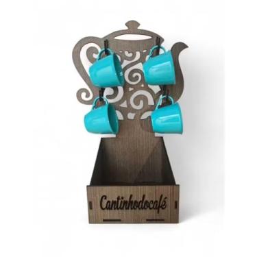 Imagem de Suporte Bule + 4 Xícaras Cantinho do Café Chá Escolha Cor Porta Xícaras Cozinha Organizador Bandeja (Bule Marrom C/Xicara Tiffany)