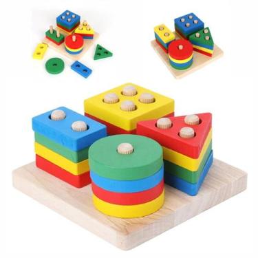 Imagem de Brinquedo de Encaixe Educativo Formas Geométricas Montessori 16 Peças 