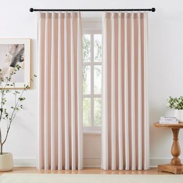 Imagem de Cortinas de linho plissadas de 272 cm, cortinas de janela semitransparentes, extralongas para sala de estar, quarto, cortinas texturizadas de linho grosso macio de 2,7 m para berçário infantil, 2