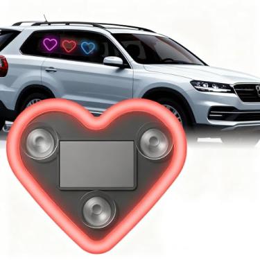 Imagem de QZAVIRE Luz solar ambiente em forma de coração para carro, lâmpada LED neon atmosférica com vários modos, suporte com ventosa para decoração de janela de triângulo de carro, presente romântico para