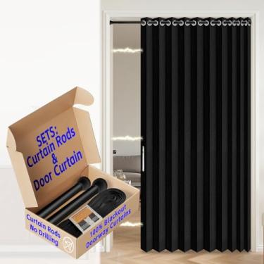 Imagem de Cortina magnética interna 100% blackout para porta sanfonada invisível para quarto, sala de estar, conjunto de cortina de entrada incluído, 1 pacote, L 149 x C 203 cm, preta