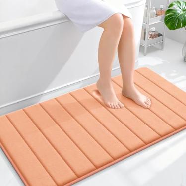 Imagem de OLANLY Tapete de banho listrado de espuma viscoelástica 111 x 61 cm, tapetes absorventes super macios, secagem rápida, tapetes de chuveiro laváveis na máquina, tapete de banho, acessórios de decoração