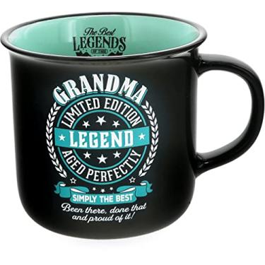 Imagem de Pavilion Gift Company - Grandma Limited Edition Legend - Caneca de cerâmica para fogueira de 368 g, xícara de café dupla face, presente de dia das mães, 1 unidade, preto/azul-petróleo
