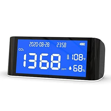 Imagem de Monitor de qualidade do ar, detector de CO2 alarme portátil, monitor de qualidade do ar CO2, temperatura, monitor em tempo real 24H, dióxido de carbono CO2 nível PPM