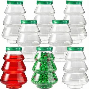 Imagem de Hemoton Garrafas de suco de plástico 8 peças 500 ml garrafas de suco em forma de árvore de Natal garrafas de bebida de café recipiente de shake de café da manhã garrafas de chá de leite para suprimentos de festa de natal