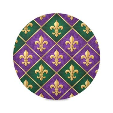 Imagem de Wassud Jogo americano Mardi Gras Fleur De Lis Diamond Tapetes de mesa redondos para cozinha e jantar tapetes laváveis resistentes ao calor decoração de mesa 39 cm