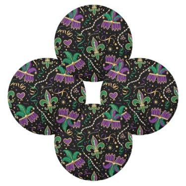 Imagem de Wassud Jogo americano conjunto de 4 tapetes de mesa redondos com tema de carnaval para cozinha e jantar tapetes laváveis resistentes ao calor decoração de mesa 39 cm