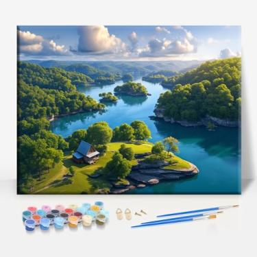 Imagem de HUINORYA Weiss Lake Alabama em tela emoldurada DIY kit de pintura por números bar café caverna casa de banho parede banheiro varanda pátio decoração presente, 40,6 x 30,5 cm