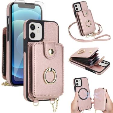 Imagem de Capa de telefone para iPhone 12 Pro iPhone12 6.1 capa carteira magnética destacável e protetor de tela anel suporte compatível com bloqueio de RFID MagSafe iPhone12pro 5G i 12s 12pro para mulheres