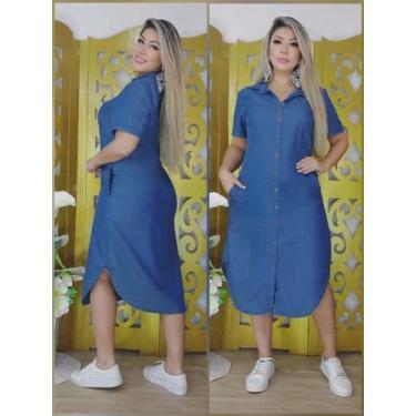 Imagem de vestido jeans clarinho chamise soltinho com bolso lateral P M G GG - H