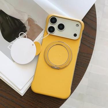Imagem de SFDSUH Capa com suporte adesivo sem bordas, magnético e giratório 360° para iPhone 17 Pro (Amarelo)