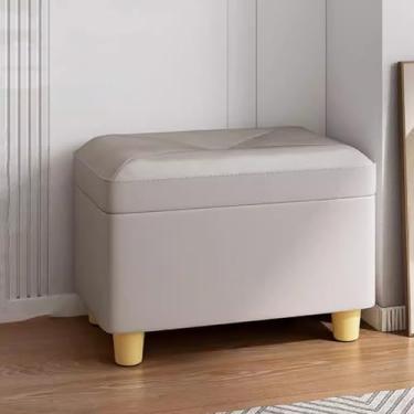 Imagem de Apoio para os pés otomano cinza e banco acolchoado – Banco quadrado de 12,5/38 cm para sofá de varanda, sapatos de mudança, apoio para os pés compacto, baú de armazenamento versátil