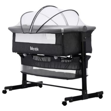 Imagem de Berço 6 em 1 Portátil Moises Com Mosquiteiro De Bebê Acopla Na Cama (Cinza Escuro)