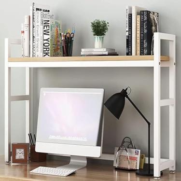 Imagem de Rack organizador de mesa ajustável – estante de mesa para mesa de computador, estante de mesa de metal para mesa de computador, estante de bancada multiuso, para casa/escritório/rack de exibição de