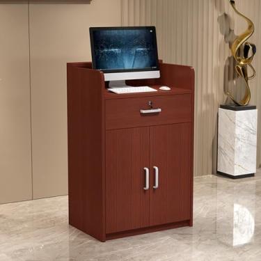 Imagem de Mesa de recepção com gaveta com trava, balcão de recepção de varejo, mesa de recepção de madeira, mesa de recepção, balcão de recepção para supermercado, loja de conveniência, hotel (T