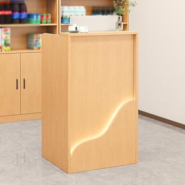 Imagem de Mesa de recepção de madeira para computador, balcão de varejo moderno com gavetas, mesa de balcão de recepção, caixa simples, balcão de recepção para salão de roupas, loja de hotel