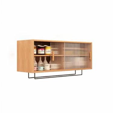 Imagem de Armário de parede de madeira maciça com portas de vidro temperado - jantar moderno, armazenamento de cozinha e quarto - Armário lateral versátil montado na parede para banheiro e organização doméstica