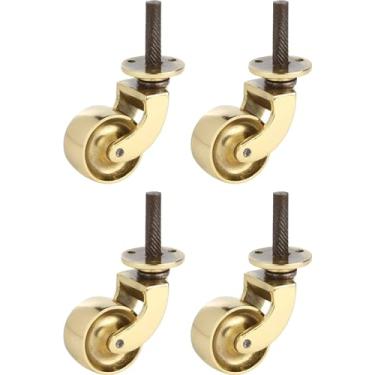 Imagem de Conjunto de 4 rodas giratórias de latão sólido de 3,18 cm para cadeiras, mesas e móveis - Seguras para todos os pisos, acabamento laqueado polido, substituição perfeita