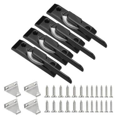 Imagem de PATIKIL Fechaduras de faixa de janela 8,6 x 2,3 cm, 4 peças, abertura esquerda deslizante, trava de faixa de ação e suporte de substituição para quartos, banheiros, janelas deslizantes verticais e