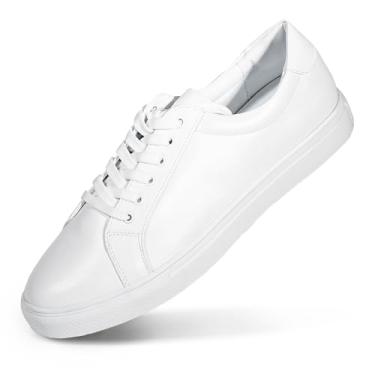Imagem de YZ Tênis branco clássico feminino de couro sintético tênis de cano baixo casual, Branco, 35