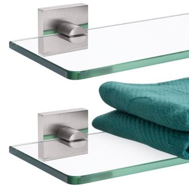 Imagem de KOKOSIRI Prateleiras flutuantes de parede para banheiro de 50 cm, prateleira de vidro temperado, armazenamento de chuveiro, rack de cozinha, pacote com 2 unidades de aço inoxidável escovado