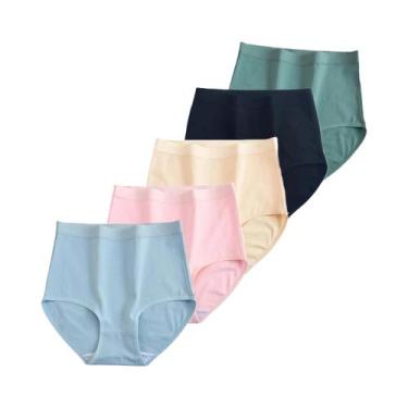 Imagem de Calcinhas De Algodão De Cintura Alta plus Size Para Mulheres, 5 Peças/