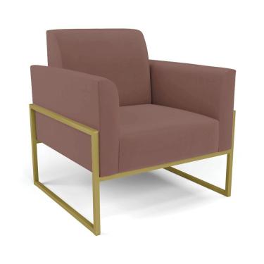 Imagem de Poltrona Base Industrial Alta Dourado Marisa Veludo Rosê D03 - D\'rossi
