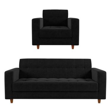 Imagem de Kit Sofá 03 Lugares e 01 Poltrona Arezzo Linho Preto A79