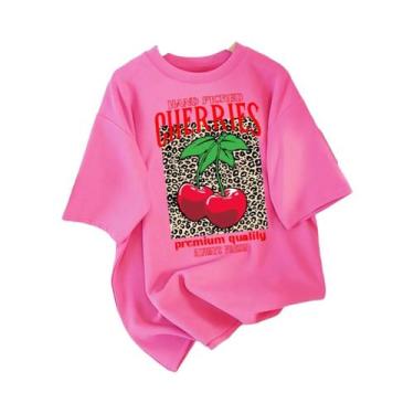 Imagem de Camiseta Feminina De Algodão Com Gola Redonda, Estampa De Cerejas Sele