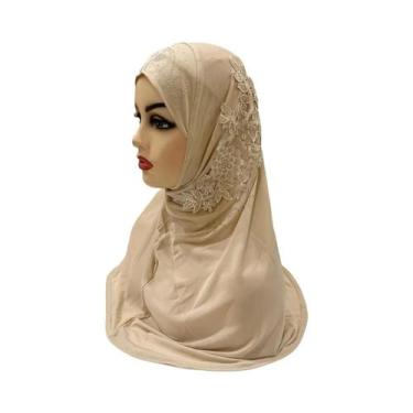 Imagem de Hijab Grande Para Meninas Muçulmanas Com Renda E Pedras, Lenço Islâmic