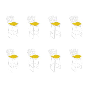 Imagem de Kit 8 Banquetas Bistrô Bertoia Branca D60 Com Assento Amarelo