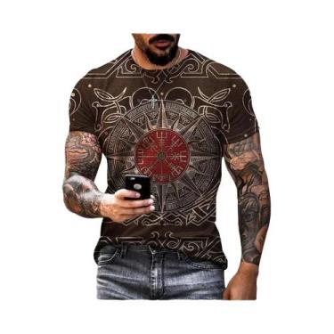 Imagem de Camiseta Hip Hop Com Estampa 3D De Tatuagem Viking Para Homens, Manga 