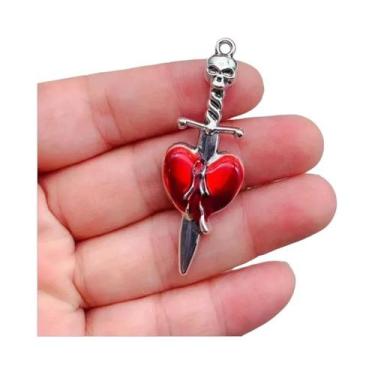 Imagem de Pingente Sagrado Coração Gótico Esmaltado Banhado a Prata 10 Peças DIY