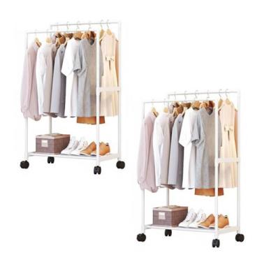 Imagem de Kit 2 Cabideiros De Roupas Arara Dupla Com Sapateira Ke Home