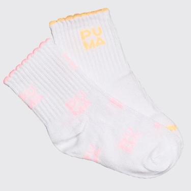 Imagem de Kit Meia Puma Cano Longo 2 Pares Infantil Branca, 17-20