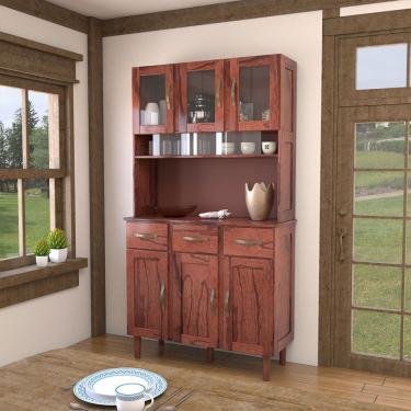 Imagem de Armário de Cozinha 6 Portas 3 Gavetas Rústico Madeira Maciça Castanho - Panorama Móveis