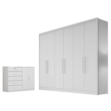 Imagem de Guarda Roupa Casal New Messina e Cômoda Seul Neve - Novo Horizonte