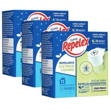 Imagem de kit C/ 3 Repelente Líquido Repelex Super + Aparelho Elétrico