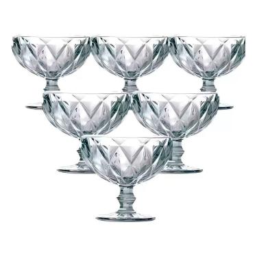 Imagem de Conjunto de Taças para Sobremesa Diamante Bico de Jaca 325ML em Vidro Transparente 6 Peças 123 Útil
