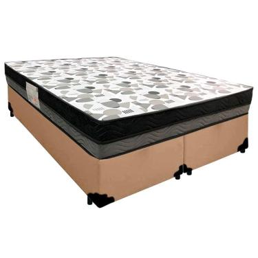 Imagem de Cama Box Casal Sintético Bipartido + Colchão Ortobom Iso Dupla Face 60x138x188 Cor:bege