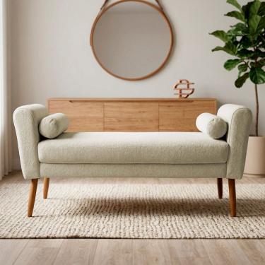 Imagem de Puff Recamier Estofado para Quarto Itália 100cm com Pés Palito Bouclê Bege - Desk Design