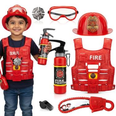 Imagem de Kit Bombeiro Capacete Brinquedo Profissão Acessórios Infantil Divertid